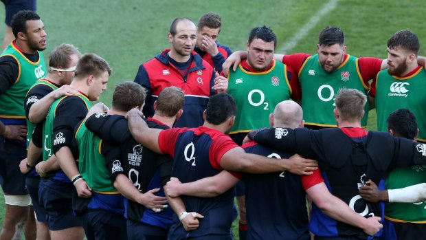 Road to redemption: England forwards coach Steve Borthwick talks to his players.