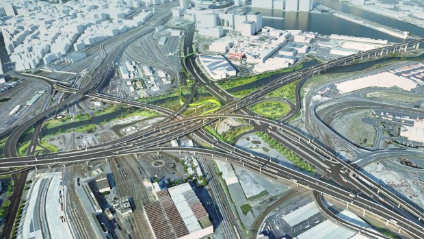 A spaghetti junction to be built in West Melbourne as part of the West Gate Tunnel project. 