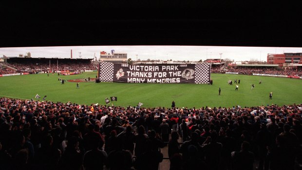 Fond farewell: Collingwood's final game at Victoria Park, against the Brisbane Lions.