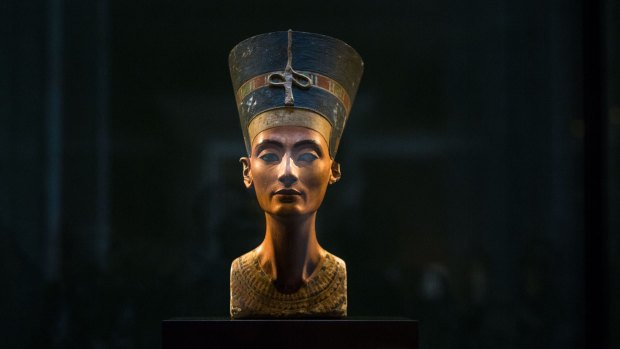 A 3300-year-old bust of Queen Nefertiti is displayed at the New Museum in Berlin.