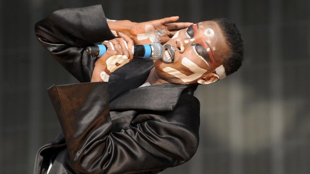 Grace Jones performing live at the British Summer Time Festival in London's Hyde Park in 2015.