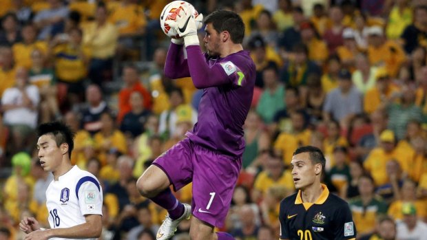 Higher honours beckon: Mat Ryan claims the ball in the Socceroos' loss to South Korea.