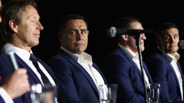 Resilient: Shane Flanagan looks on during the NRL grand final press conference at the Sydney Opera House.