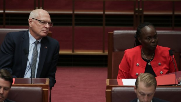 Liberal senators Jim Molan and Lucy Gichuhi, who replaced parliamentarians from the Nationals and Family First respectively.