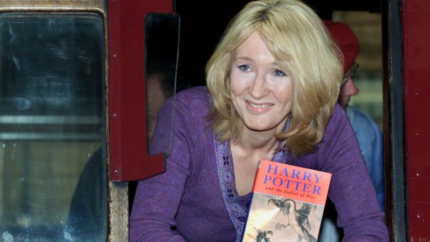 J. K. Rowling in July 2000, with her fourth book in the Harry Potter series, Harry Potter and the Goblet of Fire.