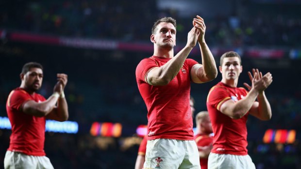 A bridge too far:  Sam Warburton of Wales applauds the fans following the loss to South Africa at Twickenham.