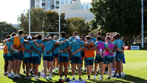 All together: Wallabies coach Michael Cheika is stressing the importance of fitness, urging players not 'leave your team a man short.'