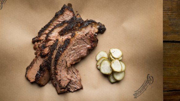 Brisket and pickles.