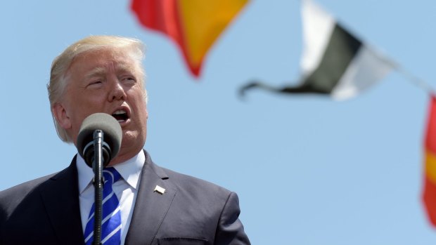 President Donald Trump gives the commencement address at the US Coast Guard Academy.