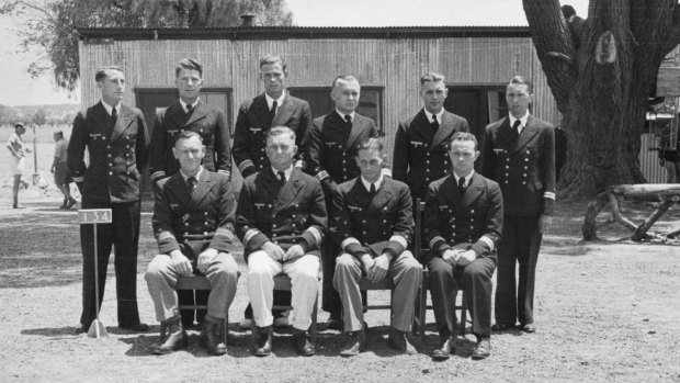 German navy officers from the Kormoran at Dhurringile Mansion, in February 1943. Captain Theodor Detmers, front row, second from the left