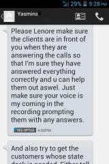 A text message sent by saleswoman Yashma to Lenore Lutanichi.