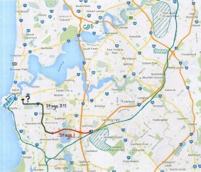 A potential revamped route for the Perth Freight Link.