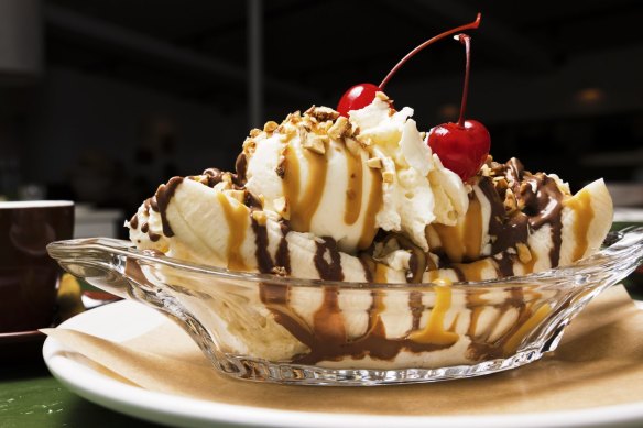 Kids can build their own banana split at the bar.