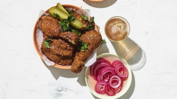 The secret to a thick, crisp coating is to double-dip in buttermilk and seasoned flour.