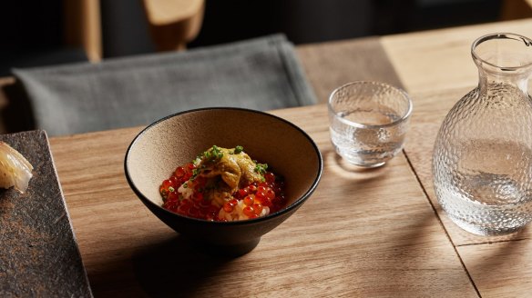 Salmon roe and sea urchin chirashi zushi is an example of what diners may eat during Aoi Tsuki's omakase.