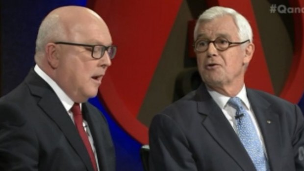 George Brandis spars with Julian Burnside, QC, about refugees.