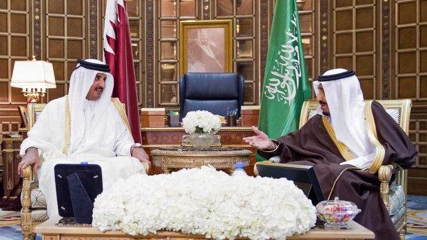Sheikh Tamim bin Hamad Al-Thani, of Qatar, left, meets King Salman, right, this month.