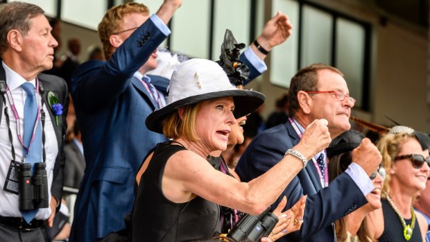 Trainer Gai Waterhouse barracks on her horse Excess Knowledge in the Lexus Stakes. 