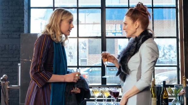 The machinations of Maggie (Greta Gerwig) are complicated by the "glacial and terrifying" Georgette (Julianne Moore). 
