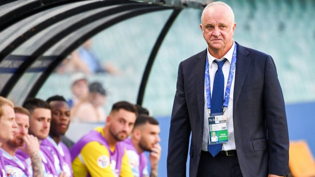 Bitter: Graham Arnold reacts to the unfolding defeat to Suwon at Allianz Stadium.