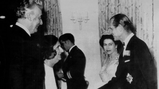 Queen Elizabeth and Prince Philip meeting Gough and Margaret Whitlam at a state dinner in Canada in 1973.