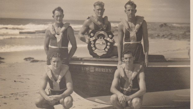 Dave Roberts (back, right) on the beach that was to shape his life.