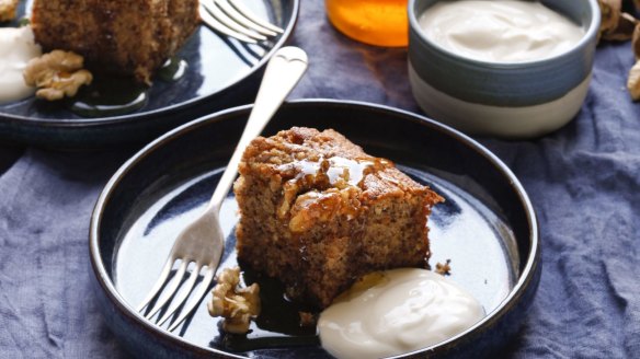 Light, fresh and nutty: Greek walnut cake with honey yoghurt.