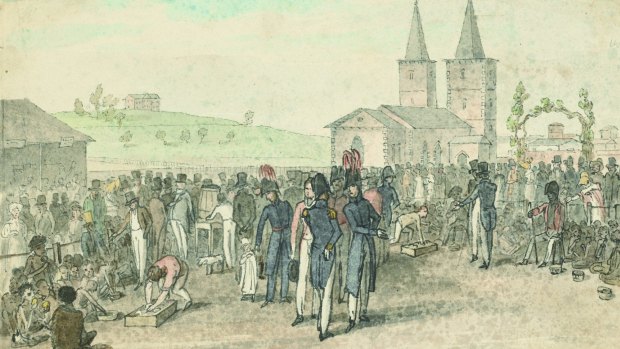 Governor Lachlan Macquarie introduced the annual 'Native Feasts' in 1814 to promote the Native Institution to Aboriginal people, who were invited to town to gather near St John's Cathedral. Aboriginal people were given roast beef, bread and ale.