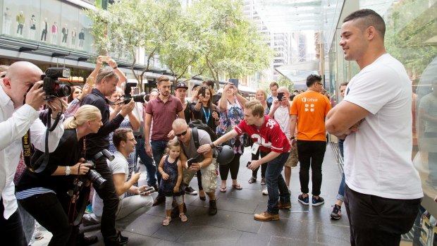 Hayne meets NFL fans in Sydney in February.