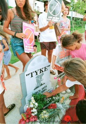 A memorial service for Tyke the day after her death in Honolulu. 