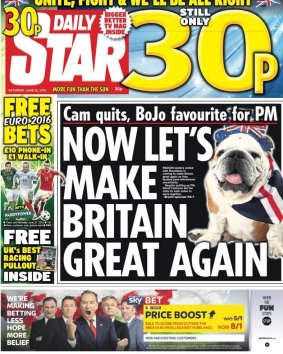 The front page of Britain's <i>Daily Star</i>.