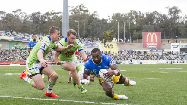 Good enough facilities: Semi Radradra scores at Canberra Stadium.