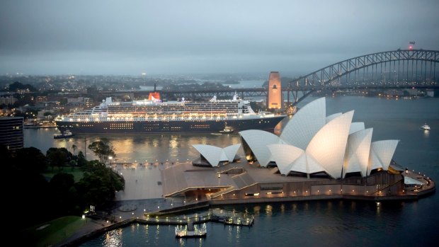 Queen Mary 2 in Sydney Harbour early Saturday. 