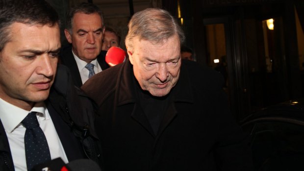 Cardinal George Pell leaving the Quirinale Hotel following the Royal Commission hearing on Tuesday.