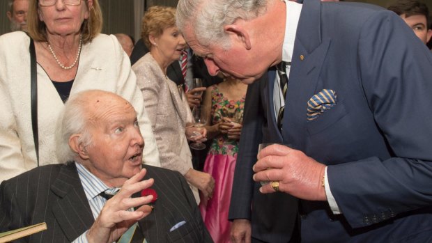 Michael Collins Persse meets his former pupil, Prince Charles, in April, 2018.