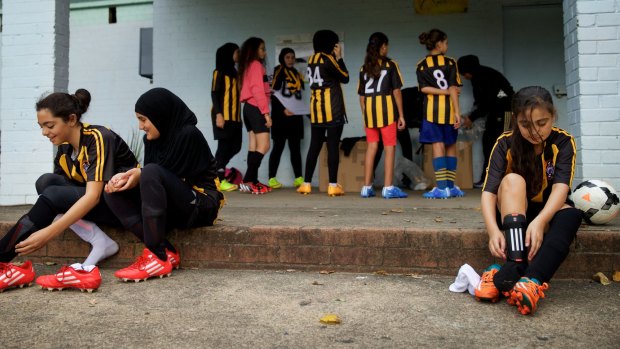 Soccer surge: Members of the female football team, the Banksia Tigers.