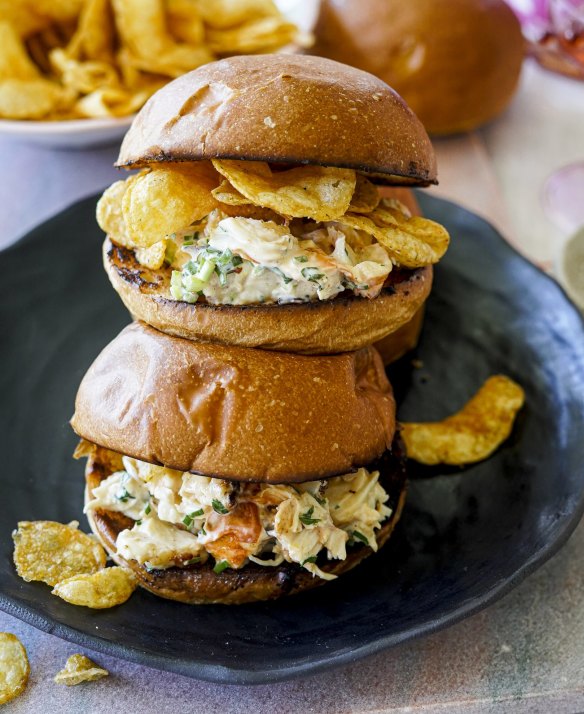 Lobster rolls with yuzu mayo and potato chips.