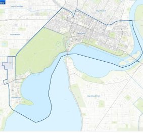 The redrawn boundaries of the City of Perth.