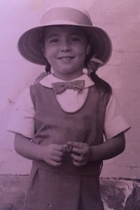 Julie McCrossin on her first day at school in 1960 at Kambala's preparatory school, Massie House in Vaucluse. 
