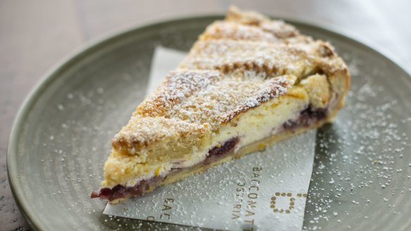 Ricotta and sour cherry torta.