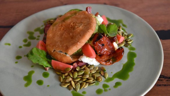 Avocado smash in a tortilla bun sandwiching guacamole, soft feta and crisp jamon.