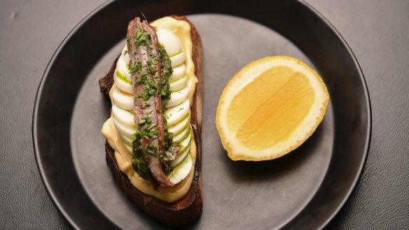 Anchovies and boiled eggs on toast is possibly Melbourne's greatest breakfast and bar snack in one.