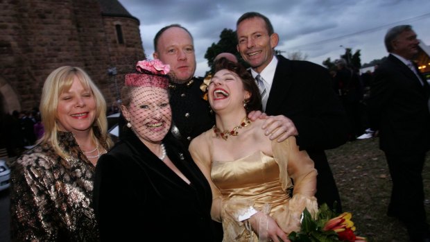 Bronwyn Bishop and Tony Abbott, right, at the wedding of Greg and Sophie Mirabella, for which Bishop and other politicians requested payment to travel to.