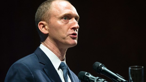 Carter Page, then adviser to US Republican presidential candidate Donald Trump, speaks at the graduation ceremony for the New Economic School in Moscow, Russia in 2016.