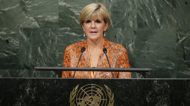 Foreign Affairs Minister Julie Bishop speaking at the United Nations on Tuesday.