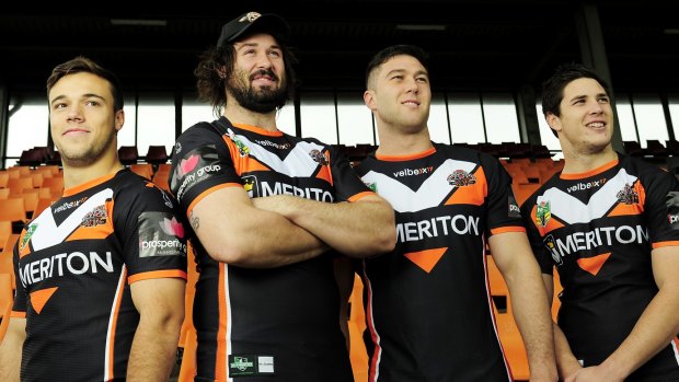 School ties: Curtis Sironen, scond right, with the now out-of-contract Luke Brooks, Aaron Woods and Mitchell Moses.