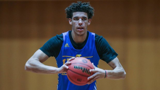 Lonzo Ball of the UCLA Bruins at a training session at Melbourne University.