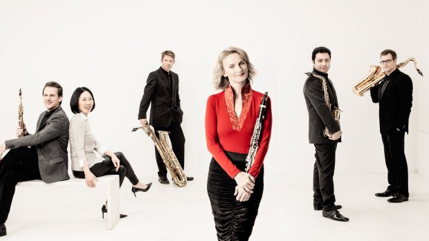 Sabine Meyer, in red, and the Alliage Quintett were big in sound and tonal colour; bijou in size. 