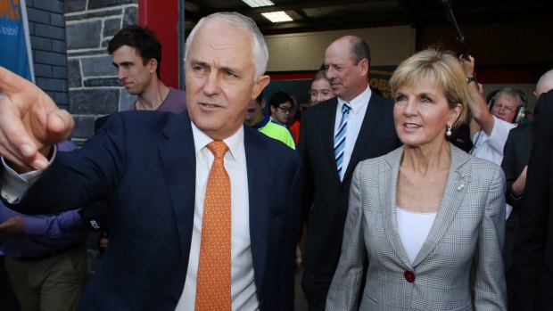 Prime Minister Malcolm Turnbull with minister Julie Bishop on the hustings last week.