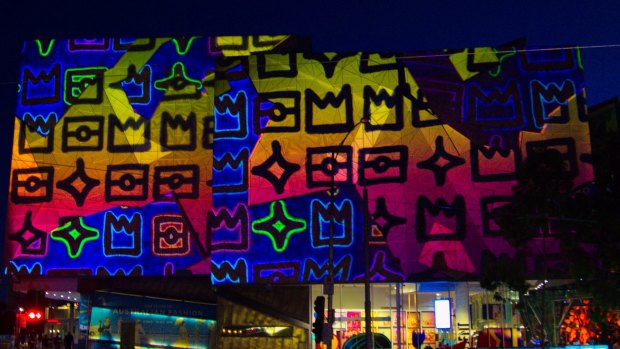 Federation Square lit up for 2016's White Night.